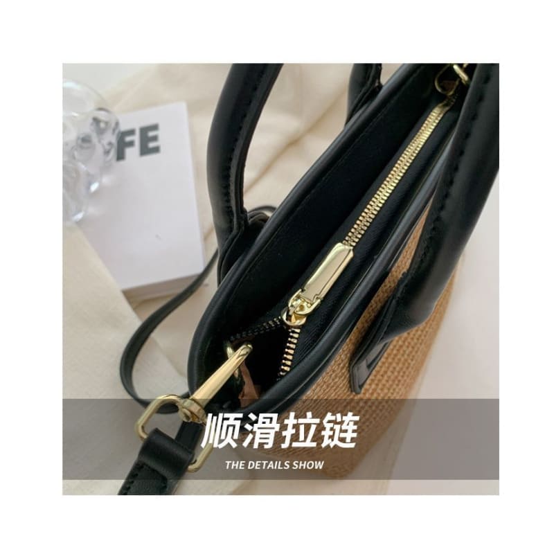 Top Handle Straw Crossbody Bag