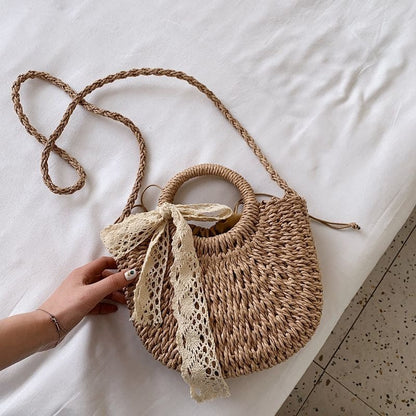 Top Handle Woven Crossbody Bag