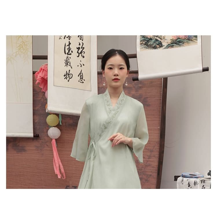 Traditional Chinese 3/4-Sleeve Midi A-Line Dress / Pants