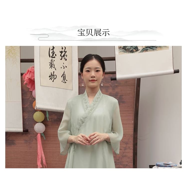 Traditional Chinese 3/4-Sleeve Midi A-Line Dress / Pants