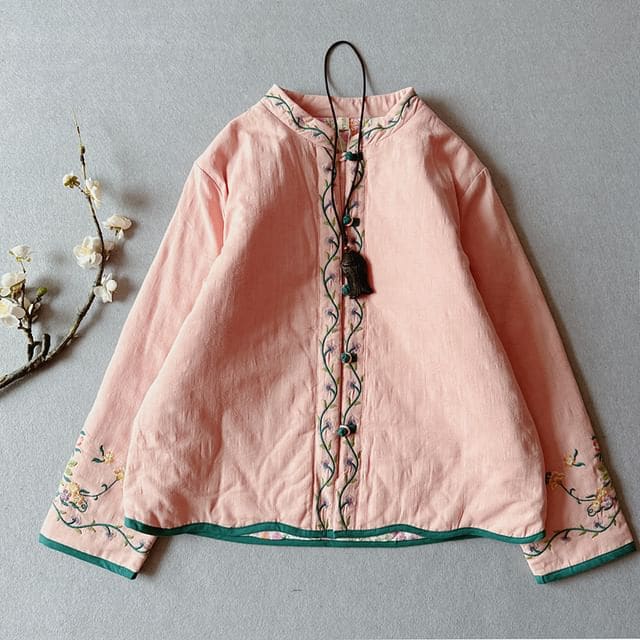 Traditional Chinese Embroidered Frog Buttoned Jacket - Pink