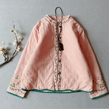 Traditional Chinese Embroidered Frog Buttoned Jacket - Pink