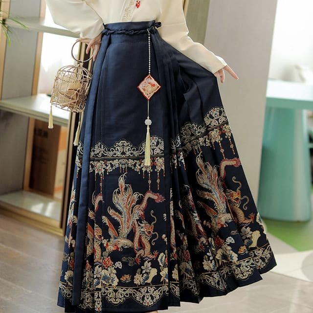 Traditional Chinese Long - Skirt - Blue / S