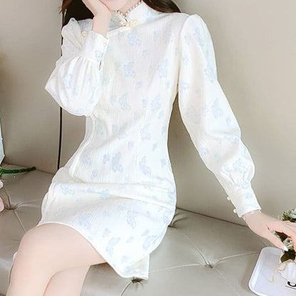 Traditional Chinese Long-Sleeve Stand Collar Butterfly