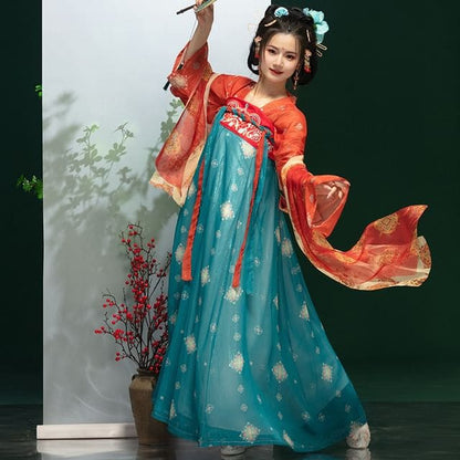 Traditional Chinese Print Costume Set