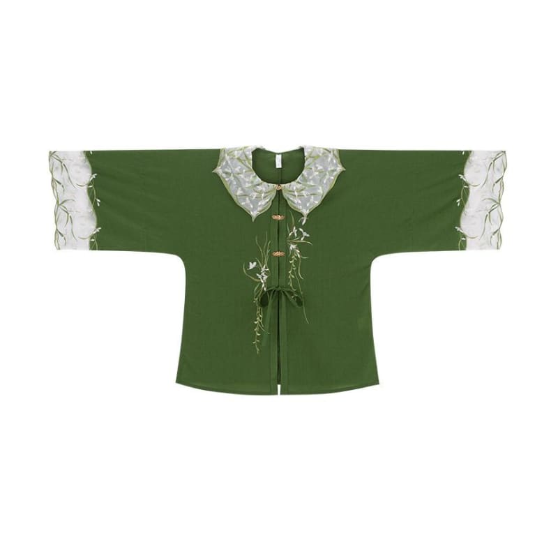 Traditional Chinese Set: 3/4-Sleeve Collared Embroidered