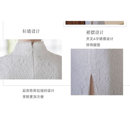 Traditional Chinese Short-Sleeve Plain Faux Pearl Fringed