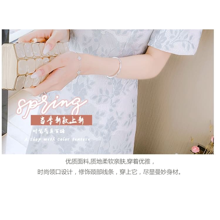 Traditional Chinese Short-Sleeve Stand Collar Faux Pearl