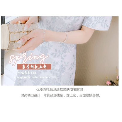 Traditional Chinese Short-Sleeve Stand Collar Faux Pearl