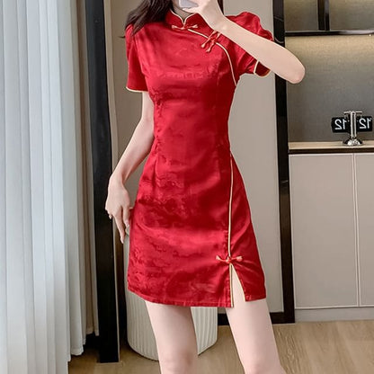 Traditional Chinese Short-Sleeve Stand Collar Jacquard