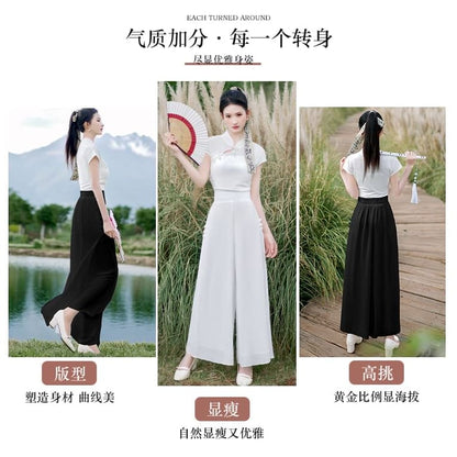 Traditional Chinese Short-Sleeve Stand Collar Plain Cutout