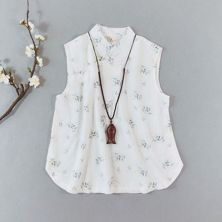 Traditional Chinese Sleeveless Floral Frog Buttoned Top