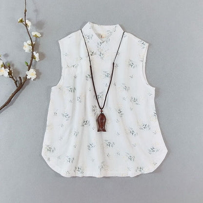 Traditional Chinese Sleeveless Floral Frog Buttoned Top