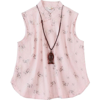 Traditional Chinese Sleeveless Floral Frog Buttoned Top