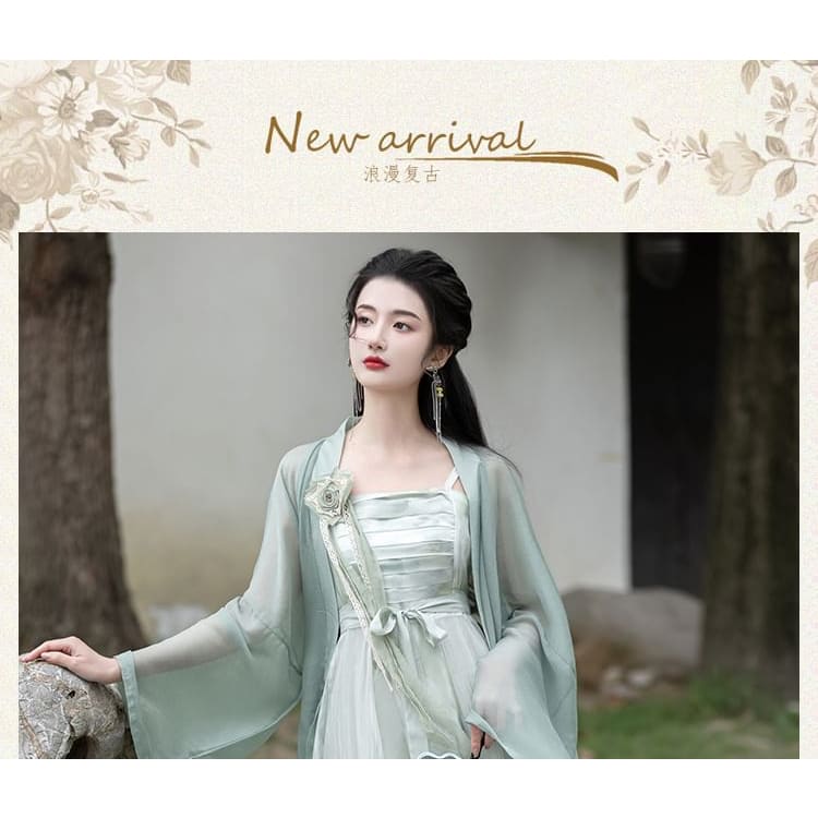 Traditional Chinese Spaghetti Strap Print Faux Pearl Midi