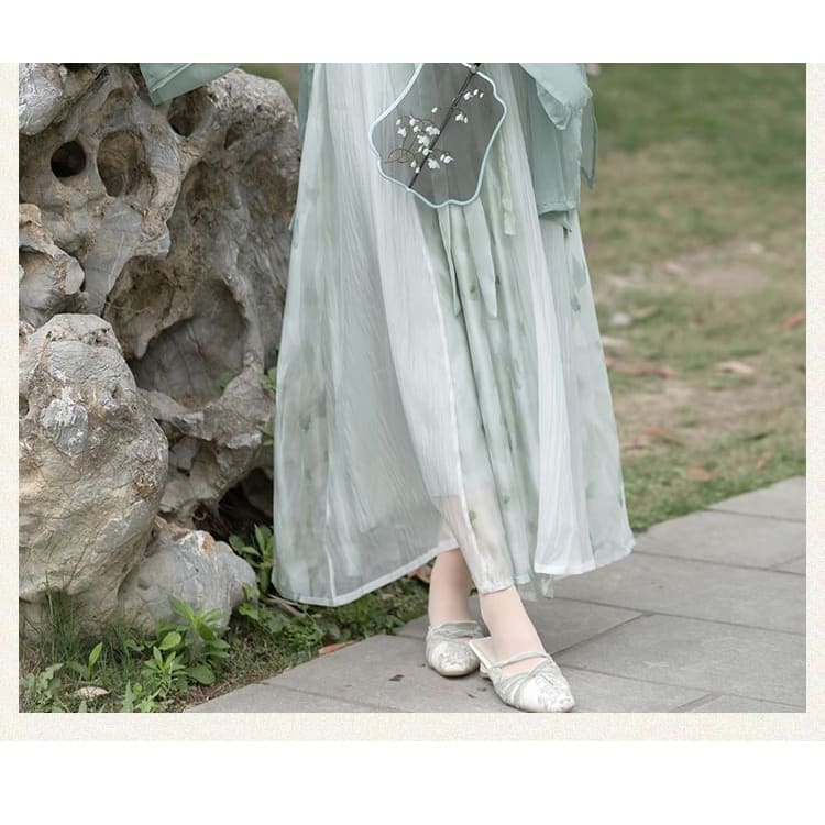 Traditional Chinese Spaghetti Strap Print Faux Pearl Midi