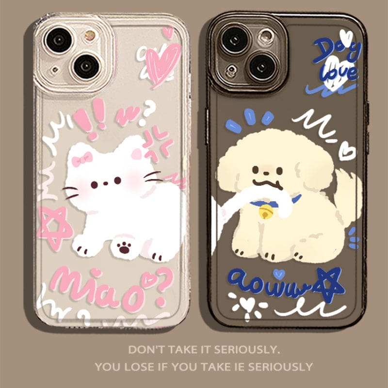 Transparent Cute Cat and Puppy Phone Case