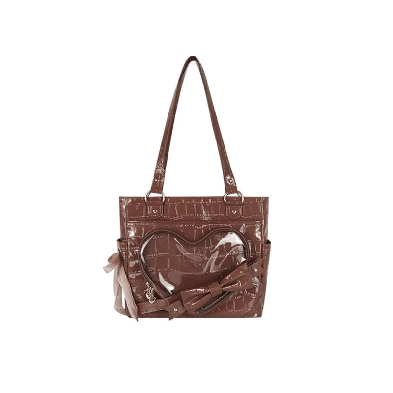 Transparent Love Bowknot Shoulder Bag - One-Size / Brown