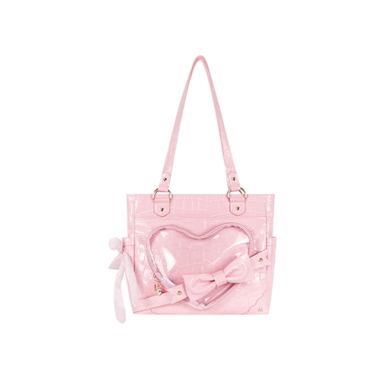 Transparent Love Bowknot Shoulder Bag - One-Size / Pink