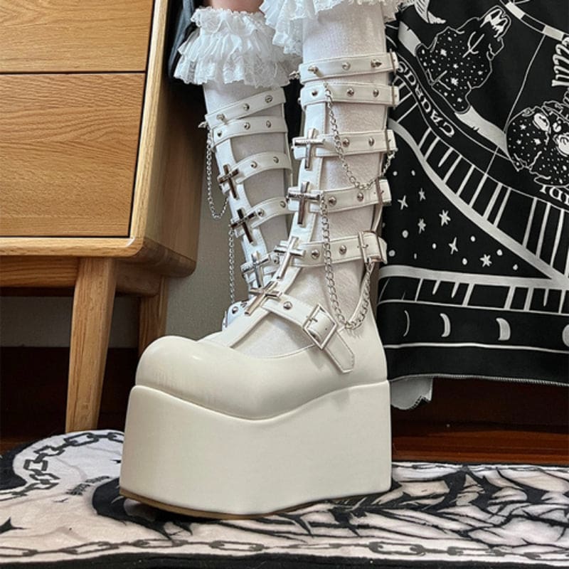 Trendy Misa Cross Boots ON1523 - White / 34/US5