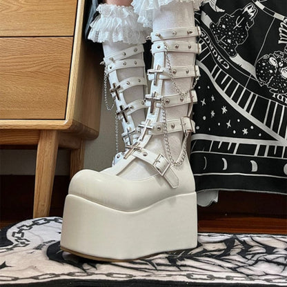 Trendy Misa Cross Boots ON1523 - White / 34/US5