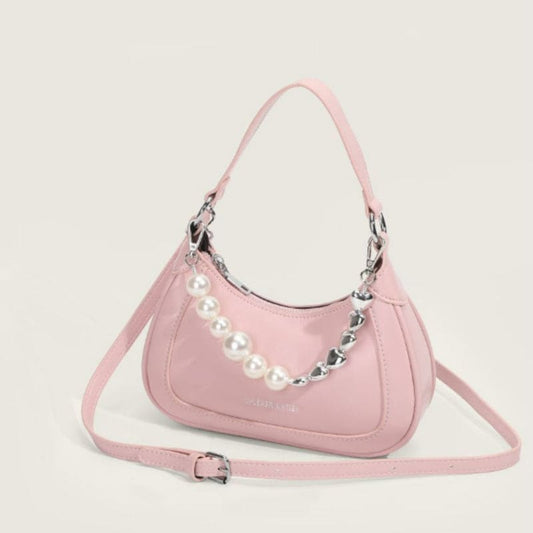 Trendy Pearl Sliver Heart Handbag