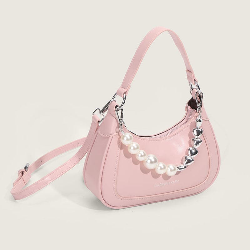 Trendy Pearl Sliver Heart Handbag - Pink