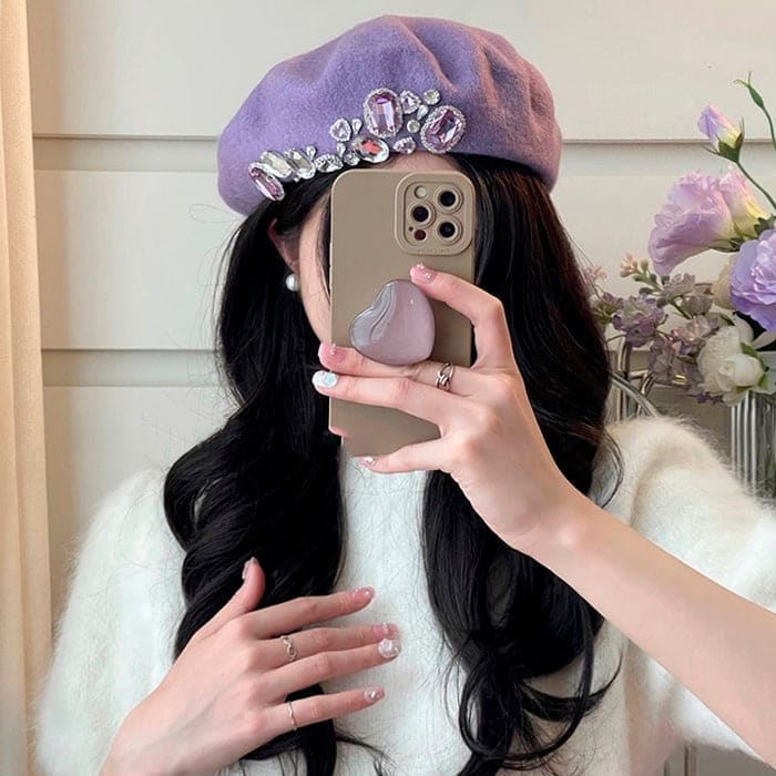 Trendy Rhinestone Beret - Hats