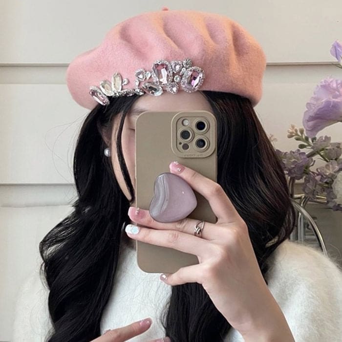 Trendy Rhinestone Beret - Hats