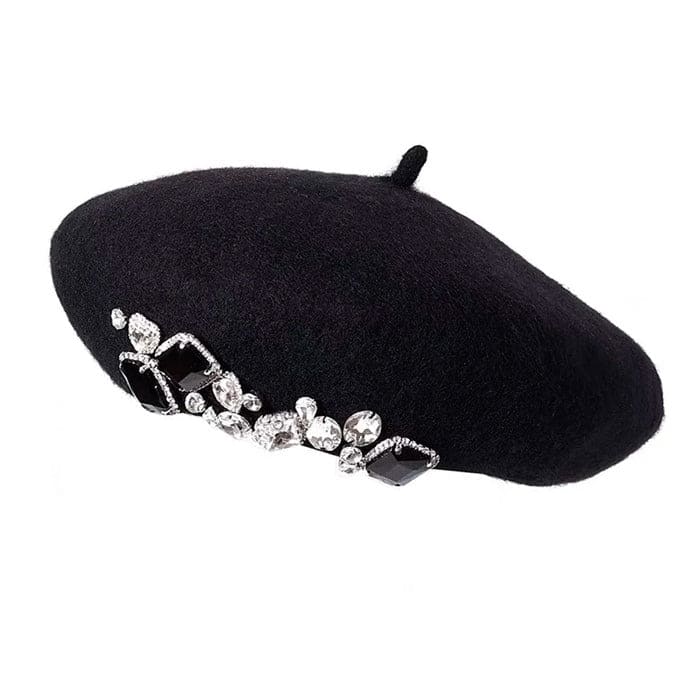 Trendy Rhinestone Beret - Standart / Black - Hats