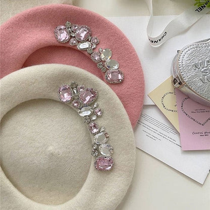 Trendy Rhinestone Beret - Standart / White - Hats