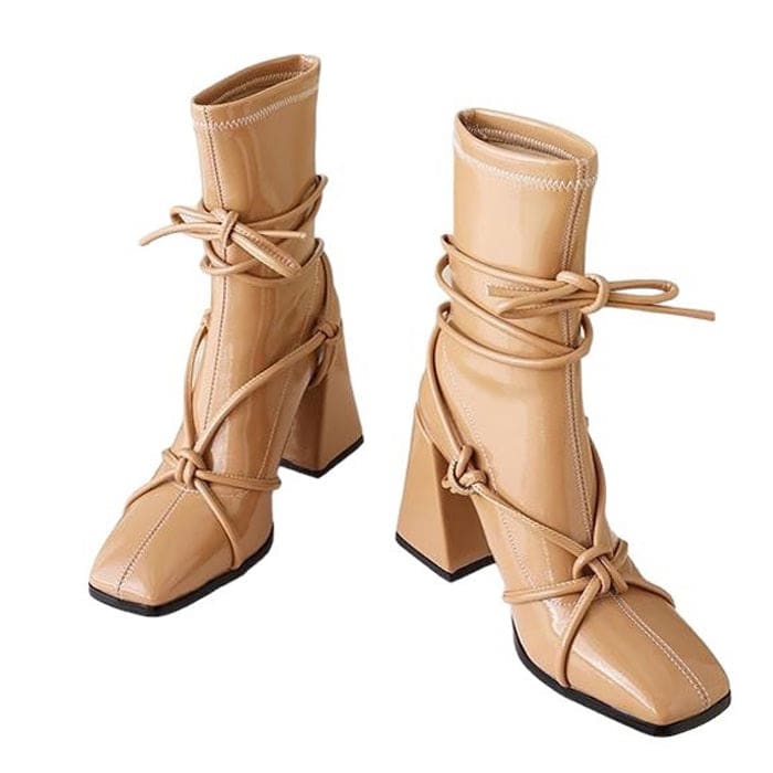 Trendy Square Heel Lace-Up Chic Ankle Boots - Boots