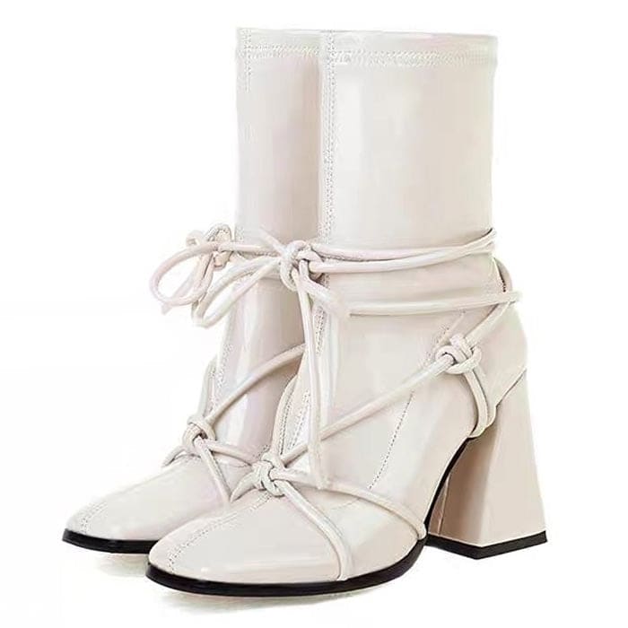 Trendy Square Heel Lace-Up Chic Ankle Boots - Boots