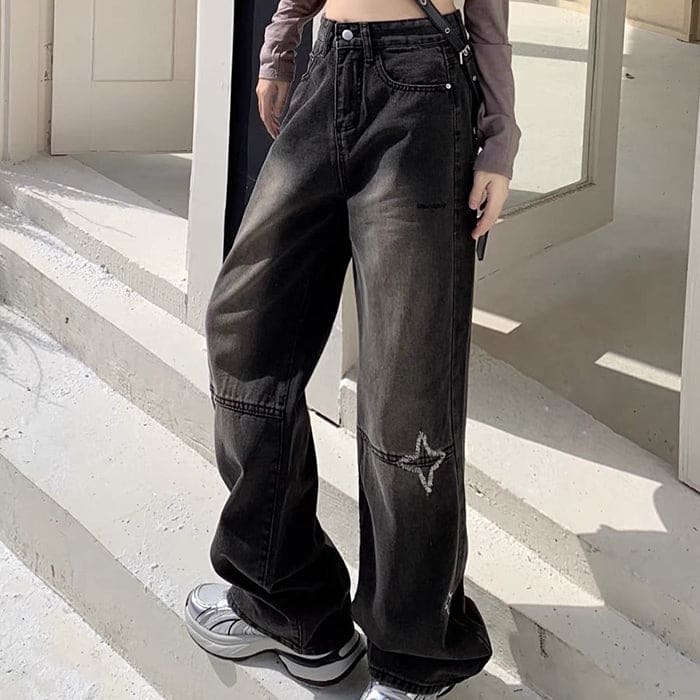 Trendy Star Black Jeans - Jeans