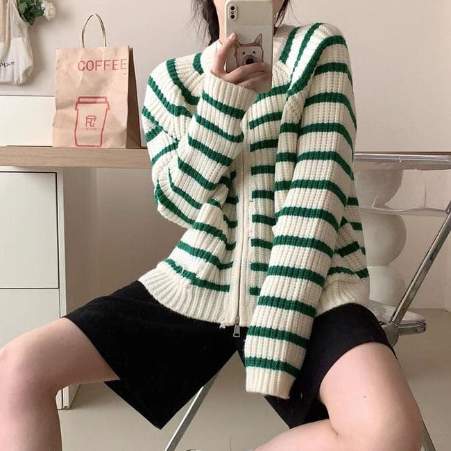 Trendy Striped Cardigan - Cardigan