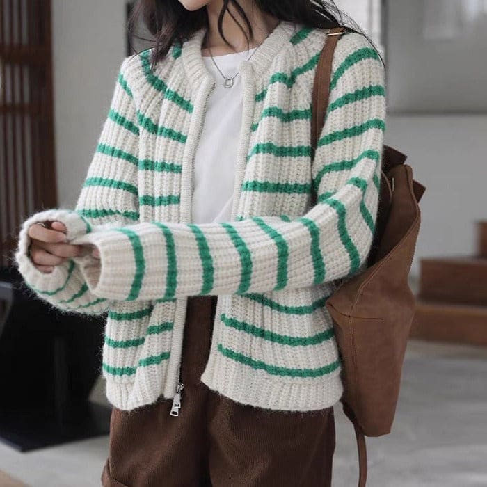 Trendy Striped Cardigan - Cardigan