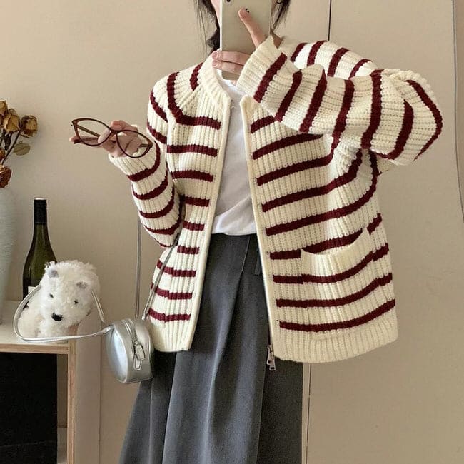 Trendy Striped Cardigan - Cardigan