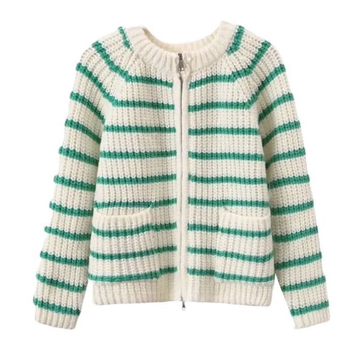 Trendy Striped Cardigan - Free Size / Green - Cardigan