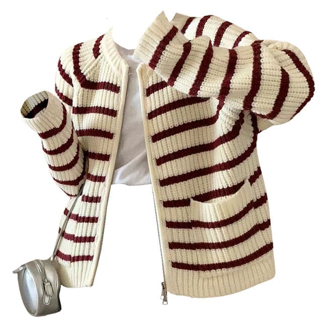 Trendy Striped Cardigan - Free Size / Red - Cardigan