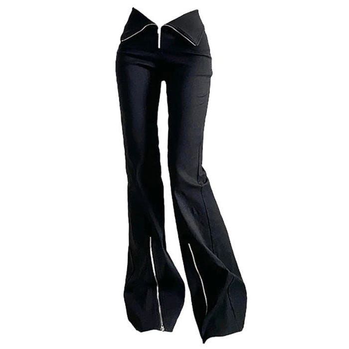 Trendy Zip Up Flared Pants - Pants