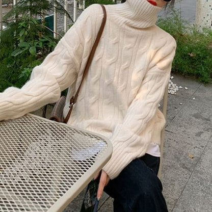 Turtleneck Cable-Knit Loose Sweater