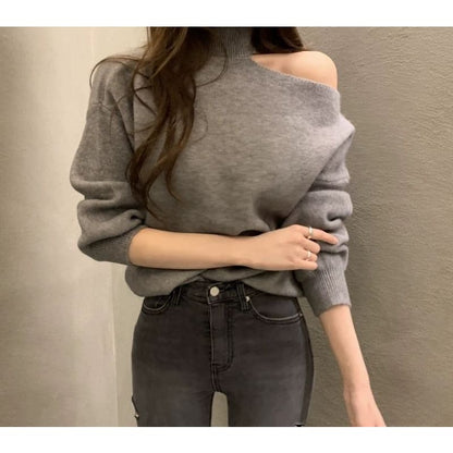 Turtleneck Cold-Shoulder Sweater