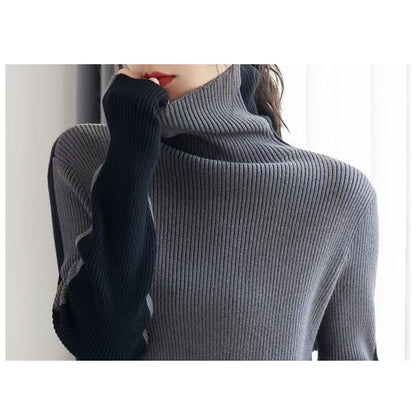 Turtleneck Colorblock Ribbed-Knit Sweater