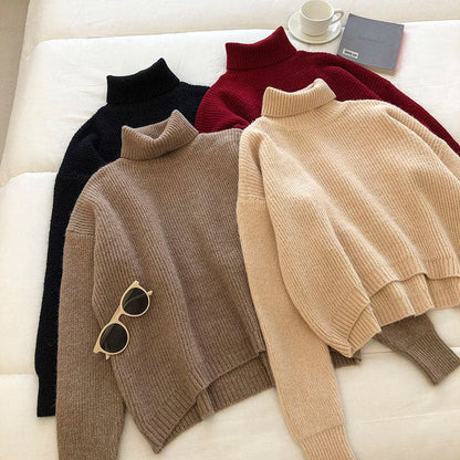 Turtleneck Knitted Jumpers Elegant Loose Sweater BM162