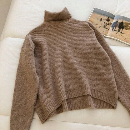 Turtleneck Knitted Jumpers Elegant Loose Sweater BM162