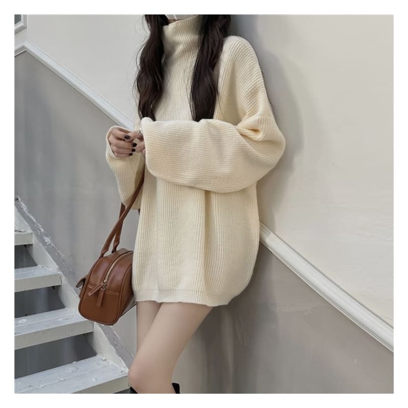 Turtleneck Plain Oversized Sweater