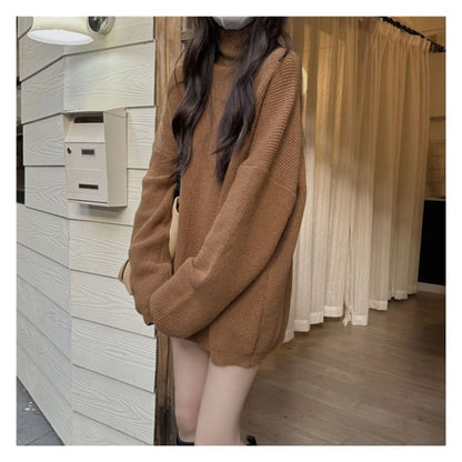 Turtleneck Plain Oversized Sweater