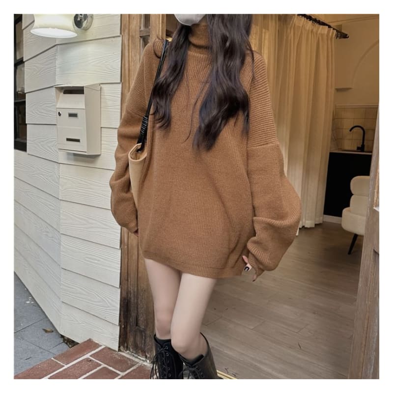 Turtleneck Plain Oversized Sweater