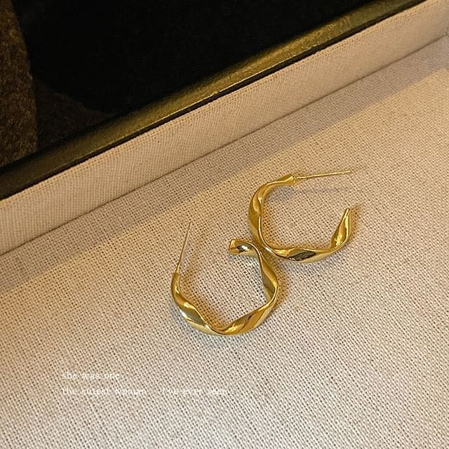 Twisted Hoop Earring - Set Of 2 - Gold / One Size