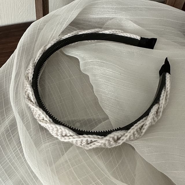 Twisted Woven Knit Headband - 02# - Off-White / One Size